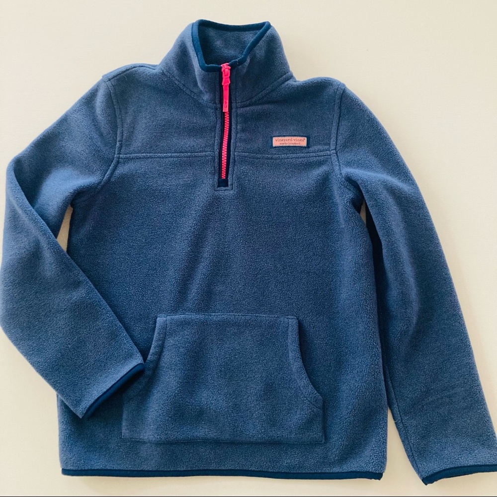 Vineyard Vines Girls M 10-12 Blue Pink Whale Zip Pullover Microfleece